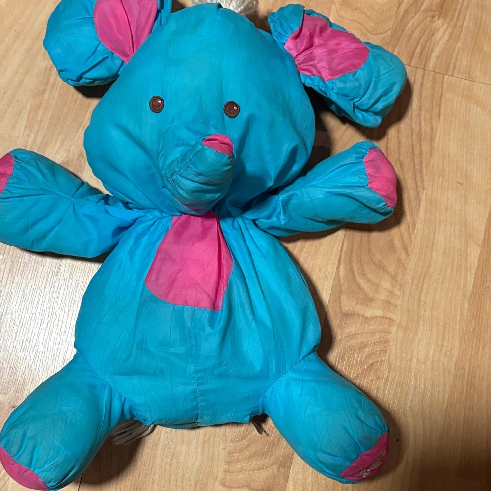 Vtg 1987 Fisher Price Puffalump Blue Pink Elephant Plush 20" Stuffed Animal